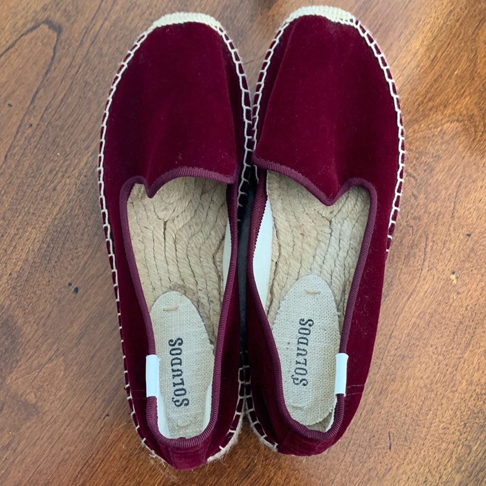 SOLUDOS burgundy velvet espadrilles size 7.5 - Picture 2 of 7